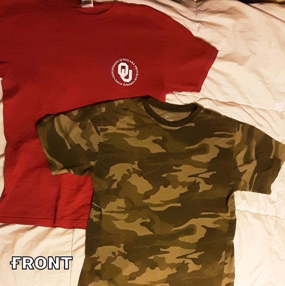 Uni-sex tee shirts, camo tee, and boomer sooner tee (6$ each)